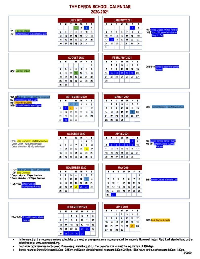 Montclair Calendar 2021 Printable March